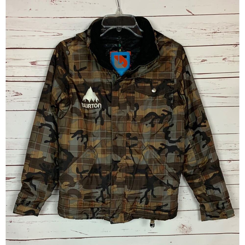Burton Dryride Snowboard Ski Jacket Youth Boys M 10/12 Full Zip Hood Camo Plaid